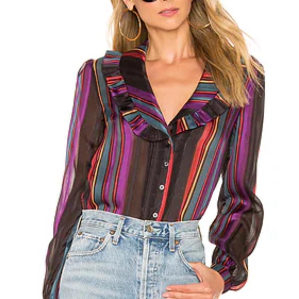 House of Harlow 1960 Striped Ruffle Blouse